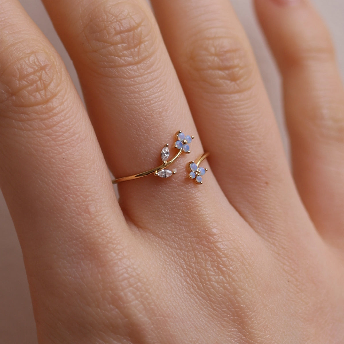 Moonstone flower branch ring