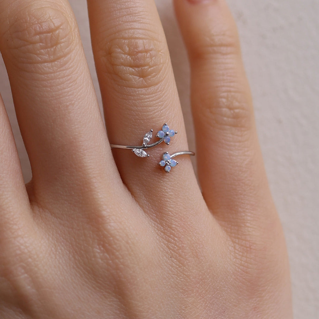 Moonstone flower branch ring